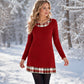 🏁 Plaid Detail, Effortless Style | Women's Patchwork Knit Dress