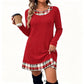 🏁 Plaid Detail, Effortless Style | Women's Patchwork Knit Dress