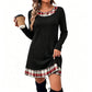🏁 Plaid Detail, Effortless Style | Women's Patchwork Knit Dress