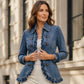 💙 Denim with a Feminine Twist | Women's Double-Breasted Ruffle Jacket