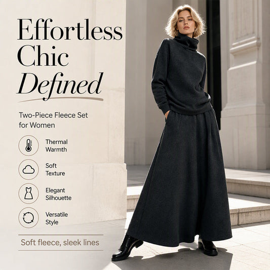 💞 Two Pieces, Effortlessly Elegant | Women's Turtleneck Top & Maxi Skirt Set