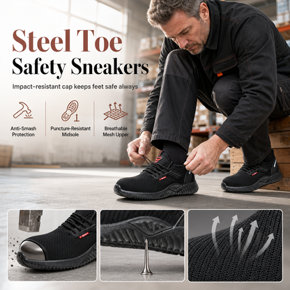 ✨ Durable & Protective 👷 Men's Steel Toe Safety Shoes – Breathable, Lightweight, Puncture Resistant Work Boots 🥾 Short Facebook Headline