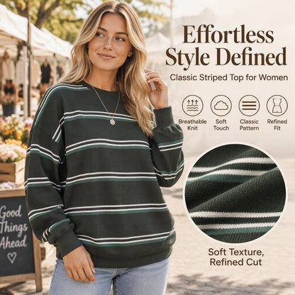 ✨ Simple & Trendy 💕 Women's Casual Crewneck Striped Top – Soft, Breathable & Easy to Match 👕 Short Facebook Headline