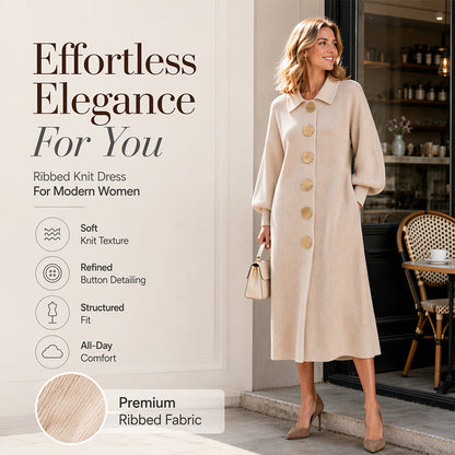 ✨ Elegant & Feminine 💕 Women's Lantern Sleeve Ribbed Knit Maxi Dress – Stretchy, Slimming & Soft 🧶 Short Facebook Headline