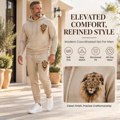 🏆New Arrival – 50% OFF Now!🦁 Men's Lion Graphic Pullover Hoodie & Sweatpants Set ✨ soft fabric, relaxed fit for casual daily wear