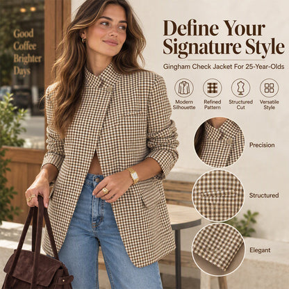 New Collection 🧥 Women's Chic Brown Small Plaid Jacket ✨ classic plaid design, warm & easy to match