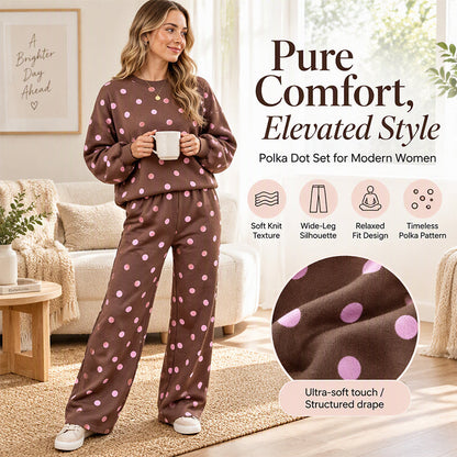🔥 New Arrival – 50% OFF Now! 🤍 Women's Polka Dot Top & Wide-Leg Pants Set ✨ classic polka dot print, loose wide leg, elegant matching set