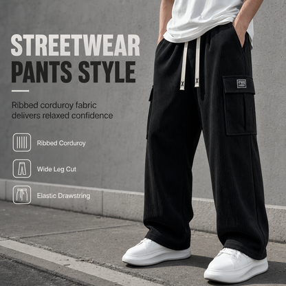Last Chance 👖 Men's Relaxed Fit Corduroy Cargo Pants ✨ soft corduroy fabric, relaxed cut, multi-pocket casual trousers