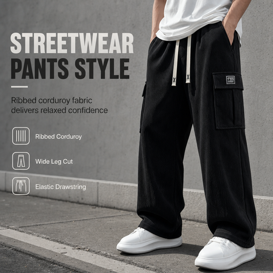 Last Chance 👖 Men's Relaxed Fit Corduroy Cargo Pants ✨ soft corduroy fabric, relaxed cut, multi-pocket casual trousers