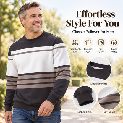 💎 Exclusive Deal 🧶 Men's Casual Crewneck Striped Sweatshirt ✨ soft fabric, crew neck, striped casual pullover