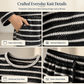 Women Casual Loose Striped Long Sleeve Crew Neck Top and Drawstring Pants Loungewear Set