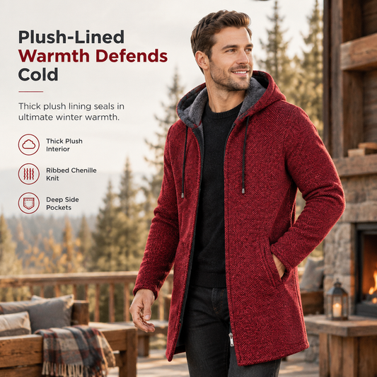 Men's Mid-Length Thickened Hooded Cardigan