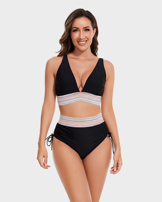 💃Vacation Sale 49% OFF💃High Waisted Tummy Control Color Block Bikini Sets