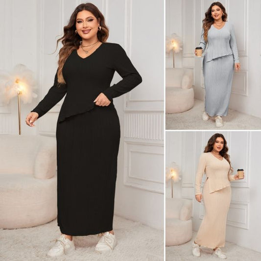 💞Best comfort💞Women's Elegant Irregular Hem Long Sleeve and Wrap-hip Skirt Suit