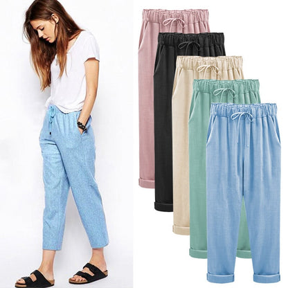 🔥 NEW HOT SALE 🔥 Women's Solid Color Elastic Waist Loose Nine-Point Pants